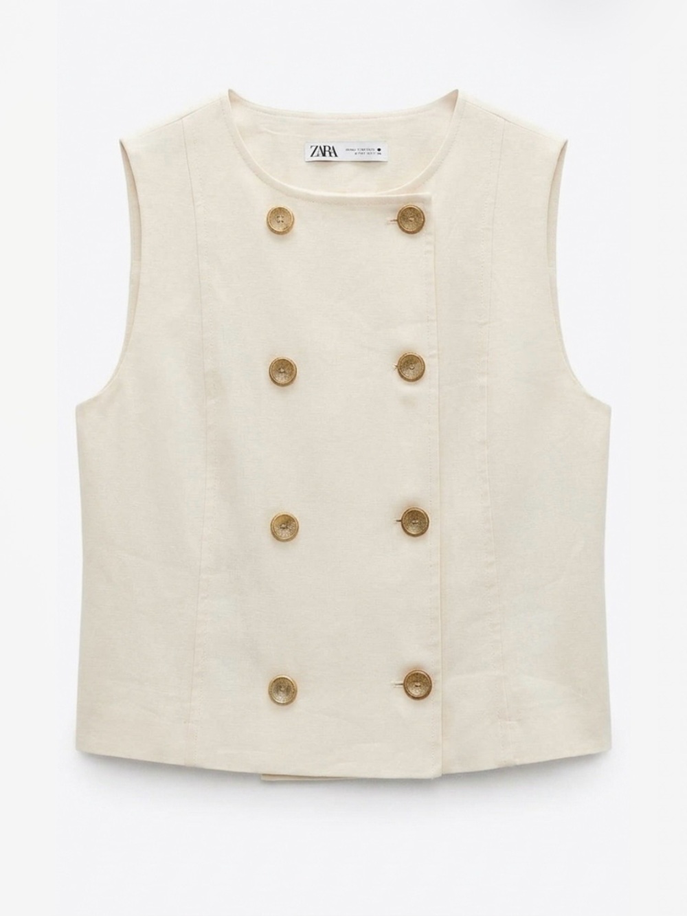 Zara Cream Textured Fabric Top with White Label